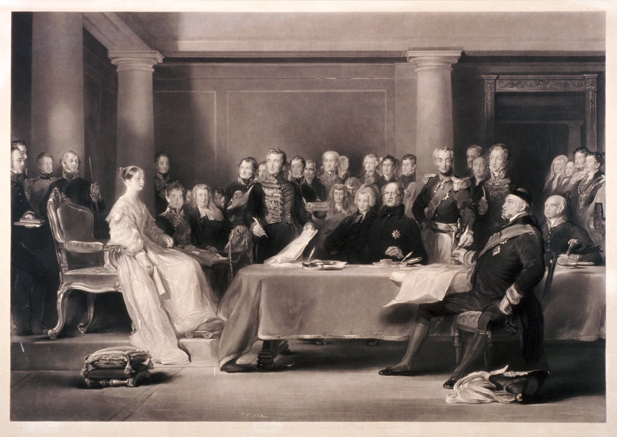 Královna Viktorie předsedající koncilu o jejím nástupu na trůn, 1846 od Charles Fox
