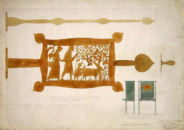 Design pro mosazný závěs psacího stolu od Charles Francis Annesley Voysey