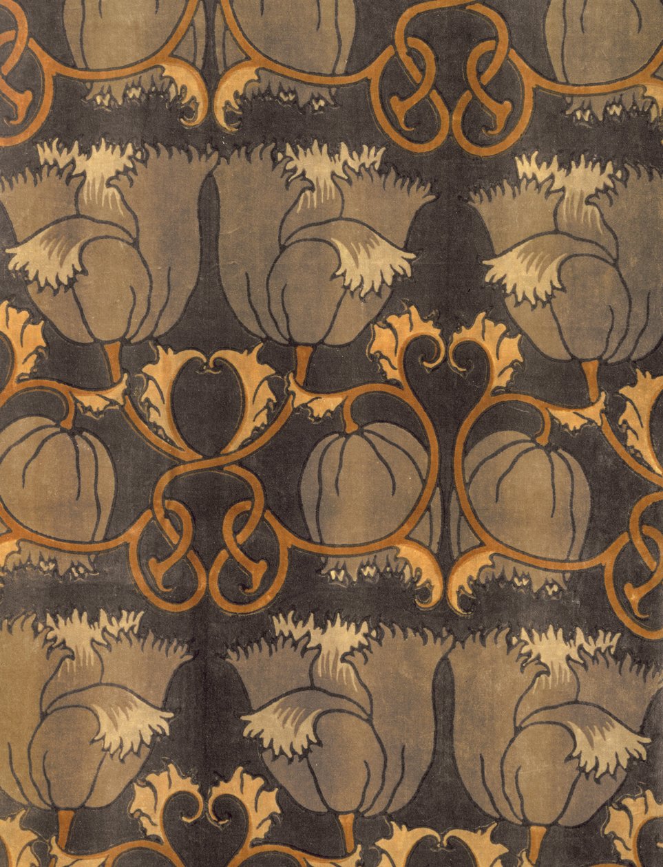 Vlčí máky, výrobce G.P. & J Baker, c.1888 (tištěný samet) (detail) od Charles Francis Annesley Voysey