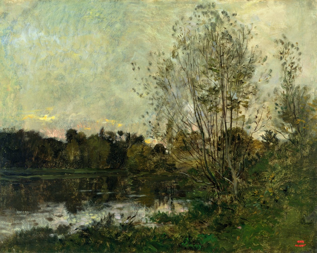 Jezero v lese za soumraku, c.1865 od Charles Francois Daubigny