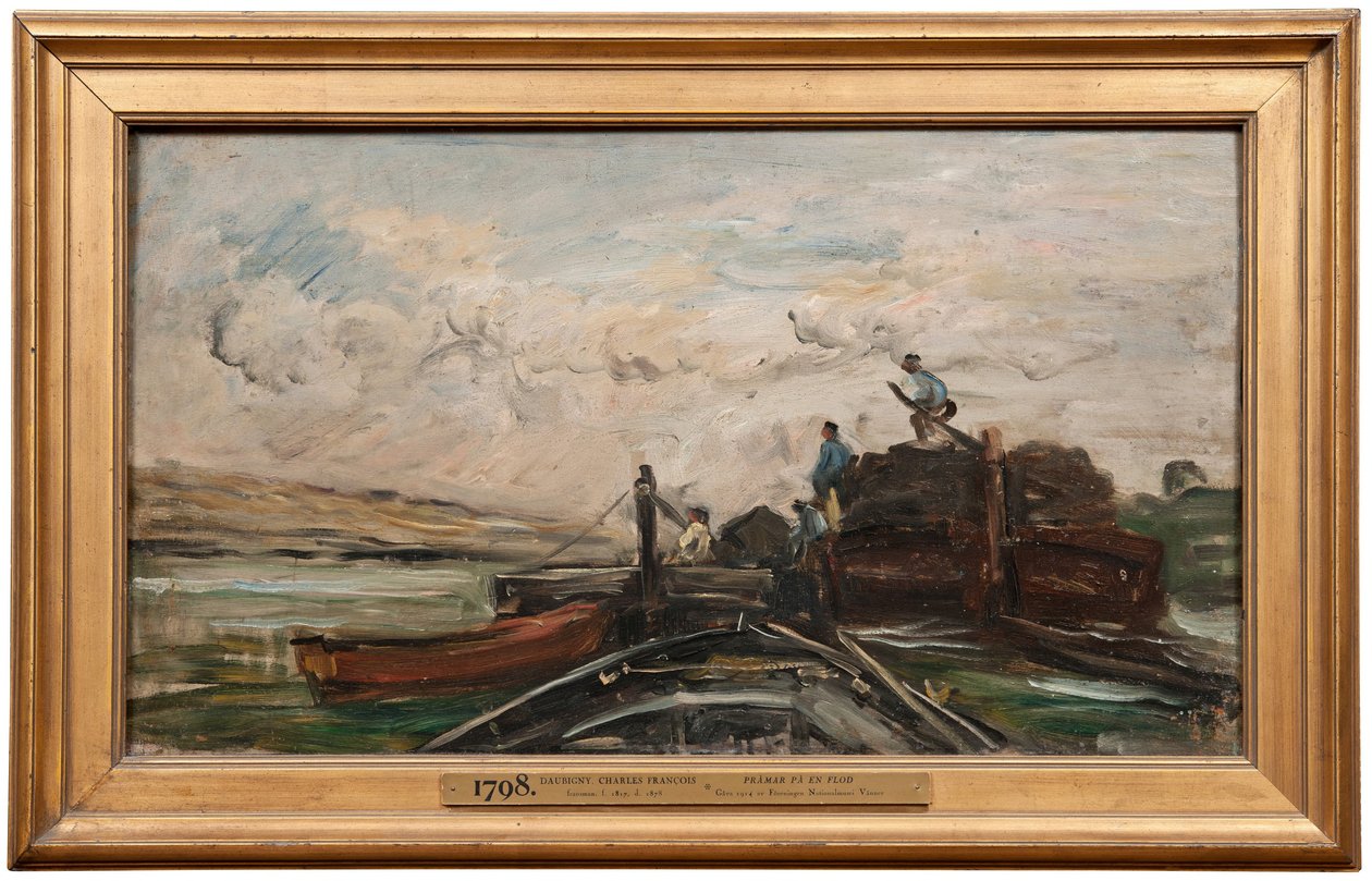 Lastkähne auf einem Fluss od Charles Francois Daubigny