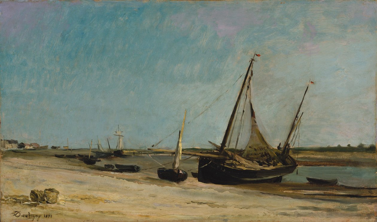 Lodě na mořském pobřeží v Étaples od Charles Francois Daubigny