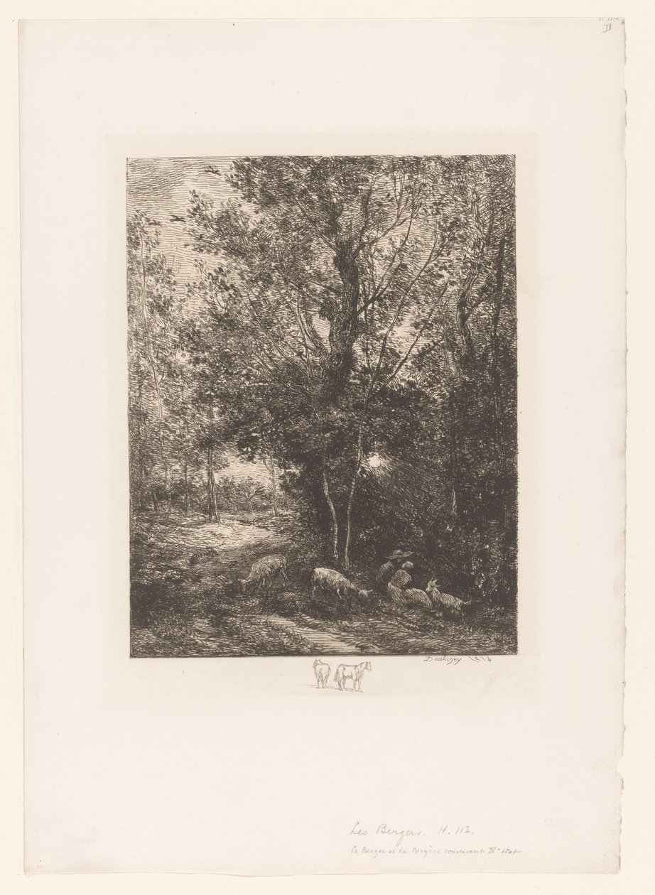 Les s odpočívajícími pastevci koz Le berger et la bergere od Charles Francois Daubigny