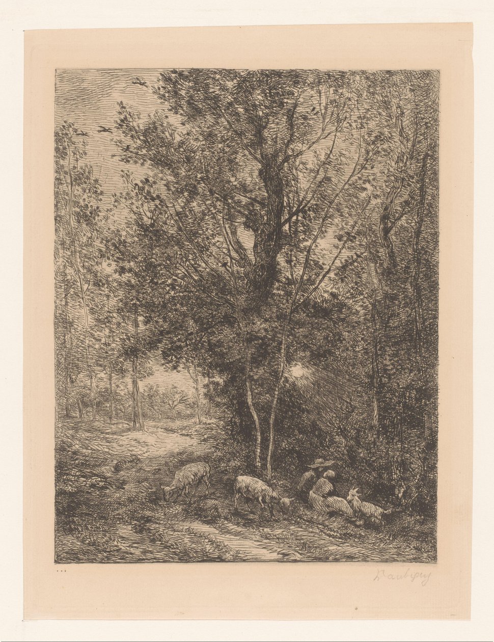 Les s odpočívajícími pastevci koz Le berger et la bergere od Charles Francois Daubigny