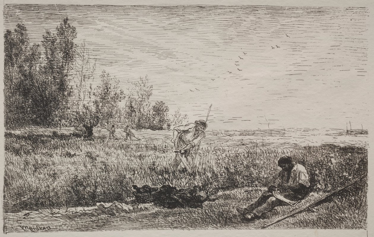 Výroba sena, původní otisk 1862, vytištěno 1921. od Charles Francois Daubigny