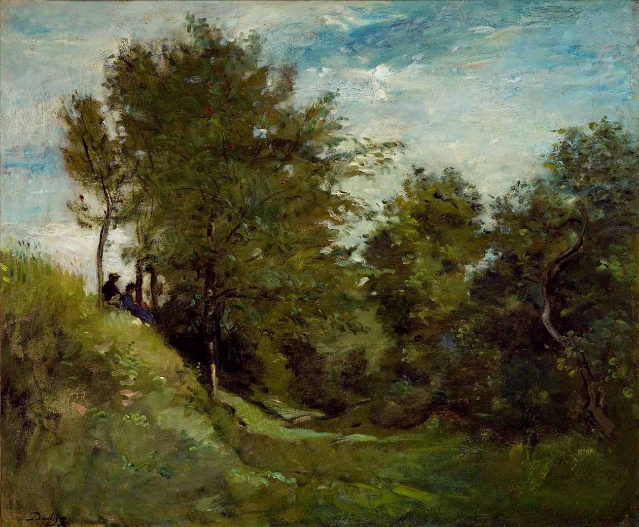 Krajina s postavami sedícími na břehu, konec 70. let 19. století od Charles Francois Daubigny