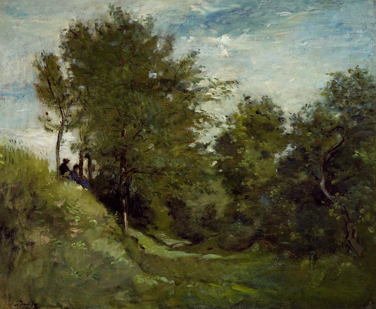Krajina s postavami sedícími na břehu, konec 70. let 19. století od Charles Francois Daubigny