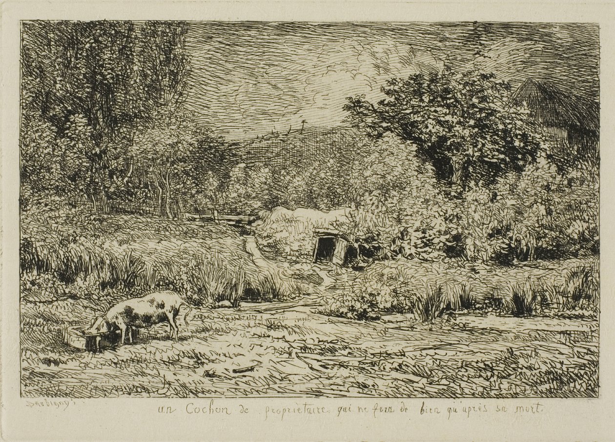 Prase v sadu od Charles Francois Daubigny