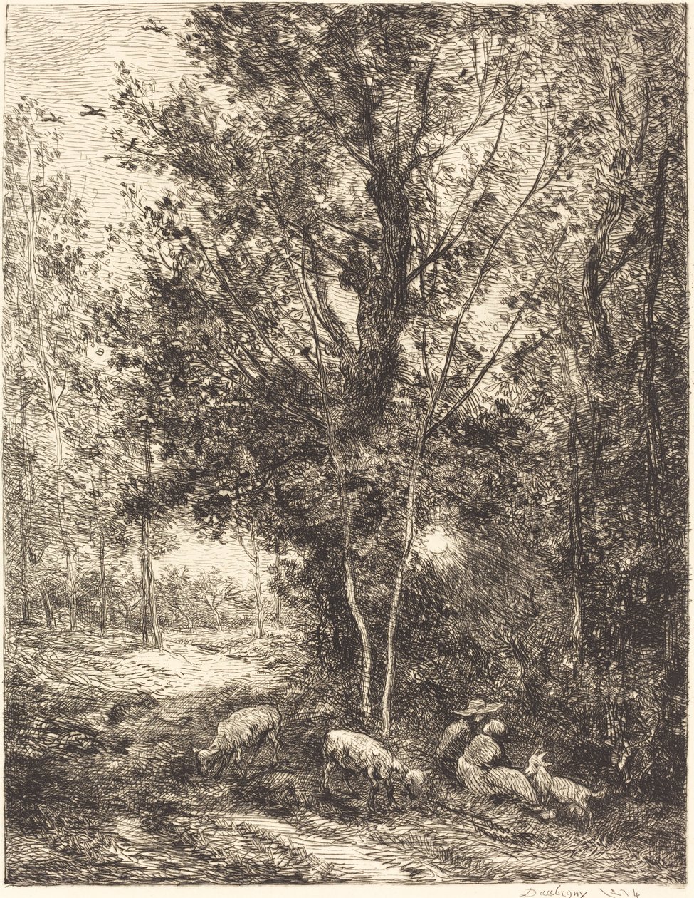 Pastýř a pastýřka (Le Berger et la bergere) od Charles Francois Daubigny