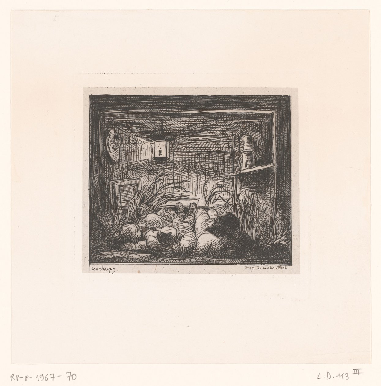 Spící muži v kabině Coucher à bord du Bottin Série s krajinami a událostmi kolem vody (název série) Voyage en bateau (název série) od Charles Francois Daubigny