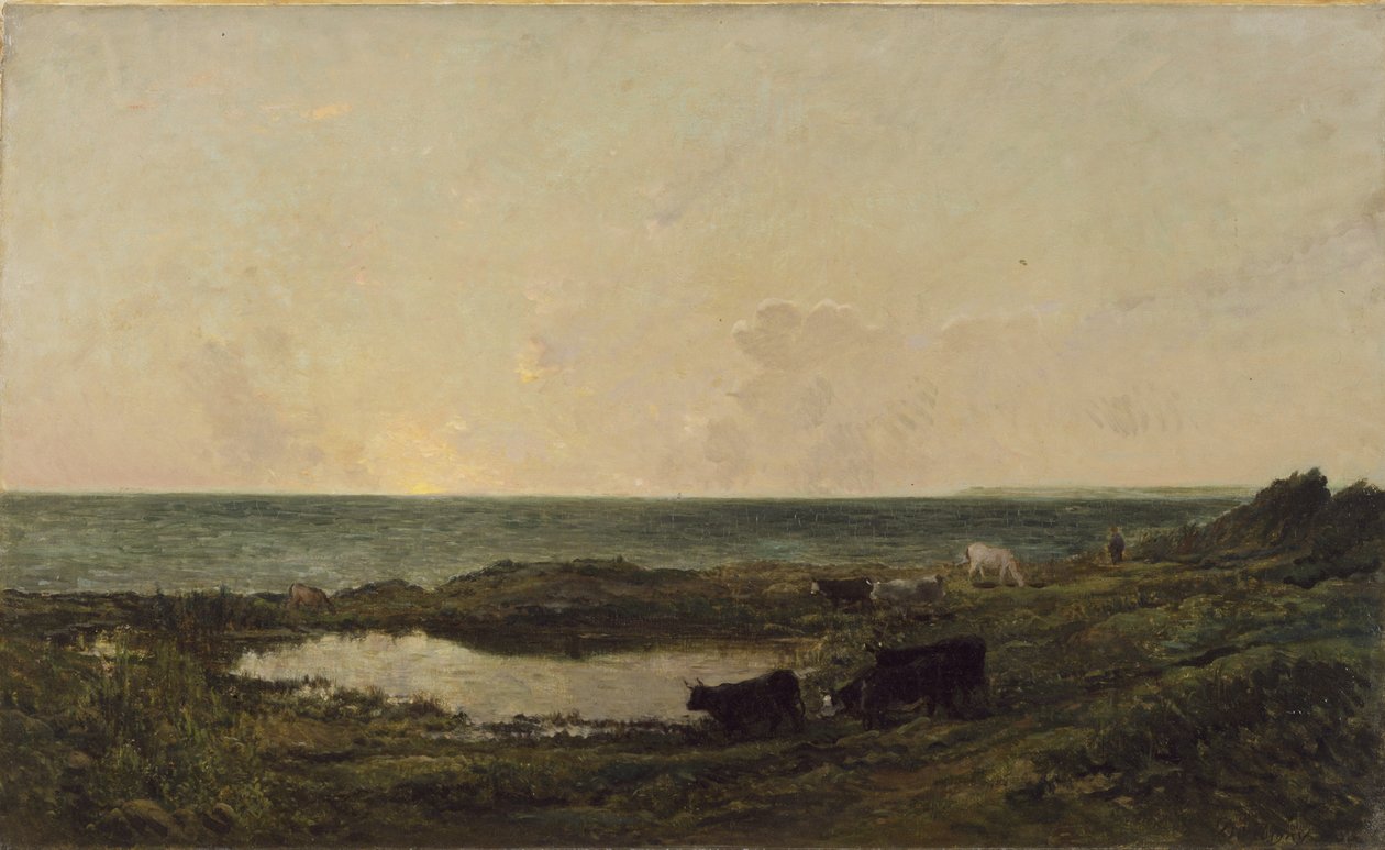 Západ slunce na pobřeží u Villerville od Charles Francois Daubigny