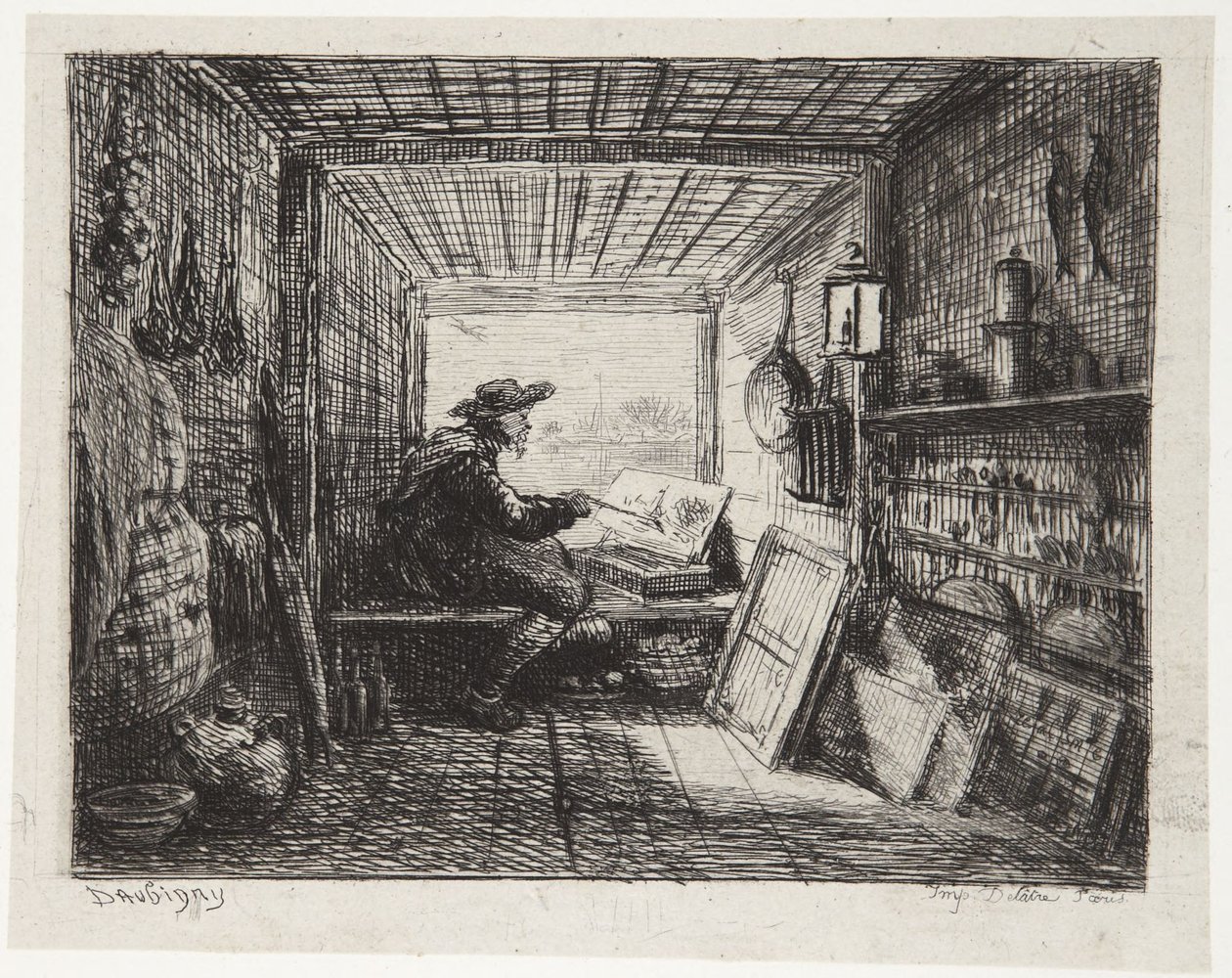 Ateliér na lodi od Charles Francois Daubigny
