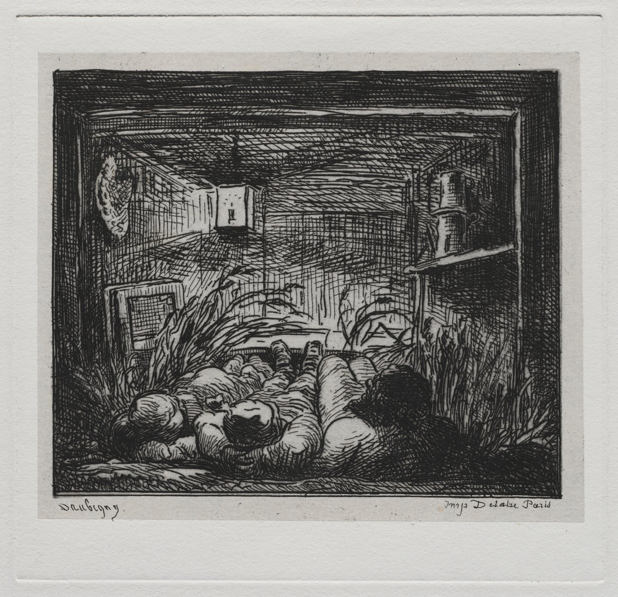 Výlet lodí: Podestýlka na palubě "Botin" (Noc na lodi) od Charles Francois Daubigny
