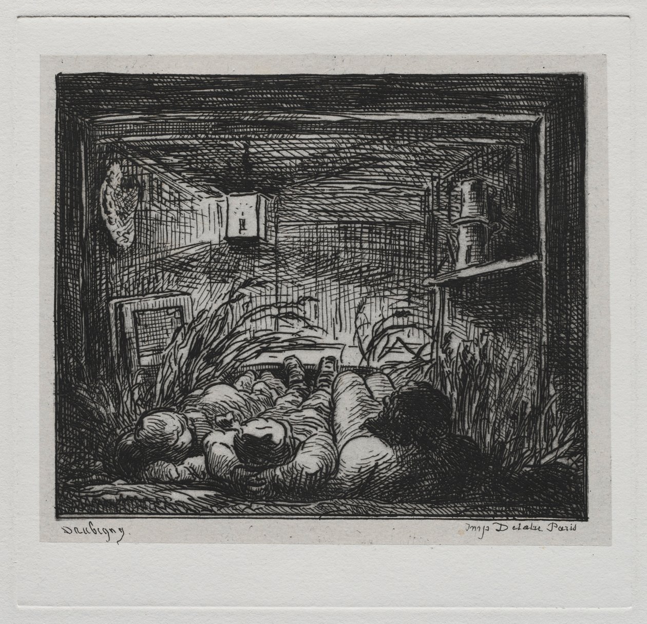 Výlet lodí: Podestýlka na lodi Botin Noc na lodi, 1861. od Charles Francois Daubigny
