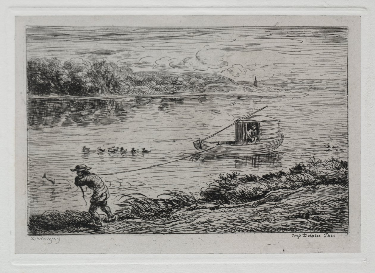 Výlet lodí: Palubní chlapec vytahování vlečného lana nebo tažení lana od Charles Francois Daubigny
