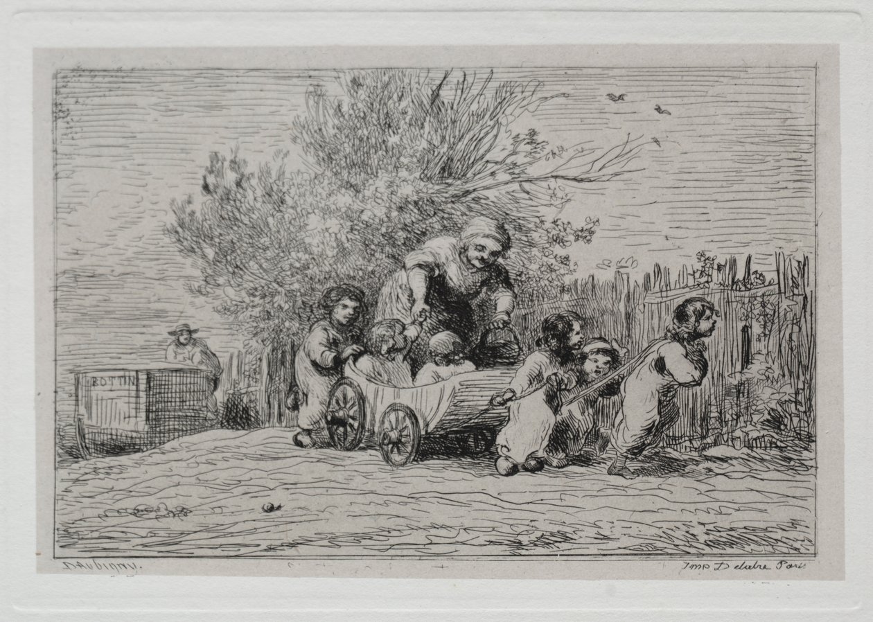 Výlet lodí: Dědictví vozíku (Děti s vozíkem) od Charles Francois Daubigny