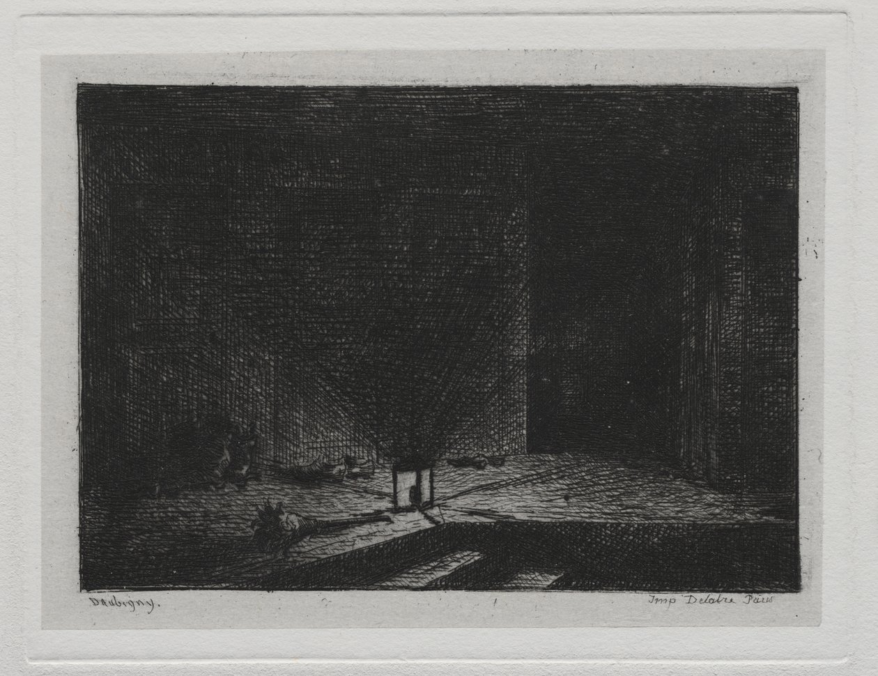Výlet lodí: Interiér hostince (Chodba hostince) od Charles Francois Daubigny
