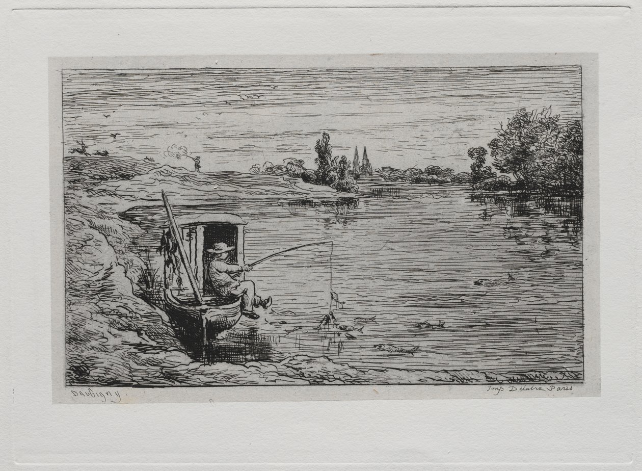 Výlet lodí: Rybaření s kajutovým chlapcem (Vlasový rybolov) od Charles Francois Daubigny