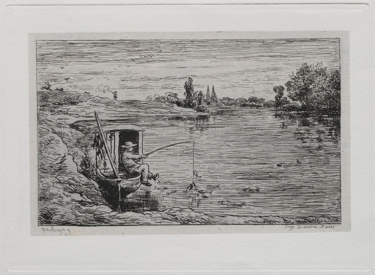 Výlet na lodi: The Cabin Boy Fishing Line Fishing, 1861. od Charles Francois Daubigny