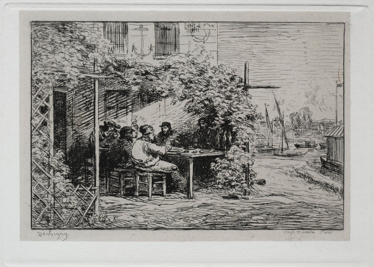 Výlet lodí: Oběd před naloděním v Asnières, 1861. od Charles Francois Daubigny