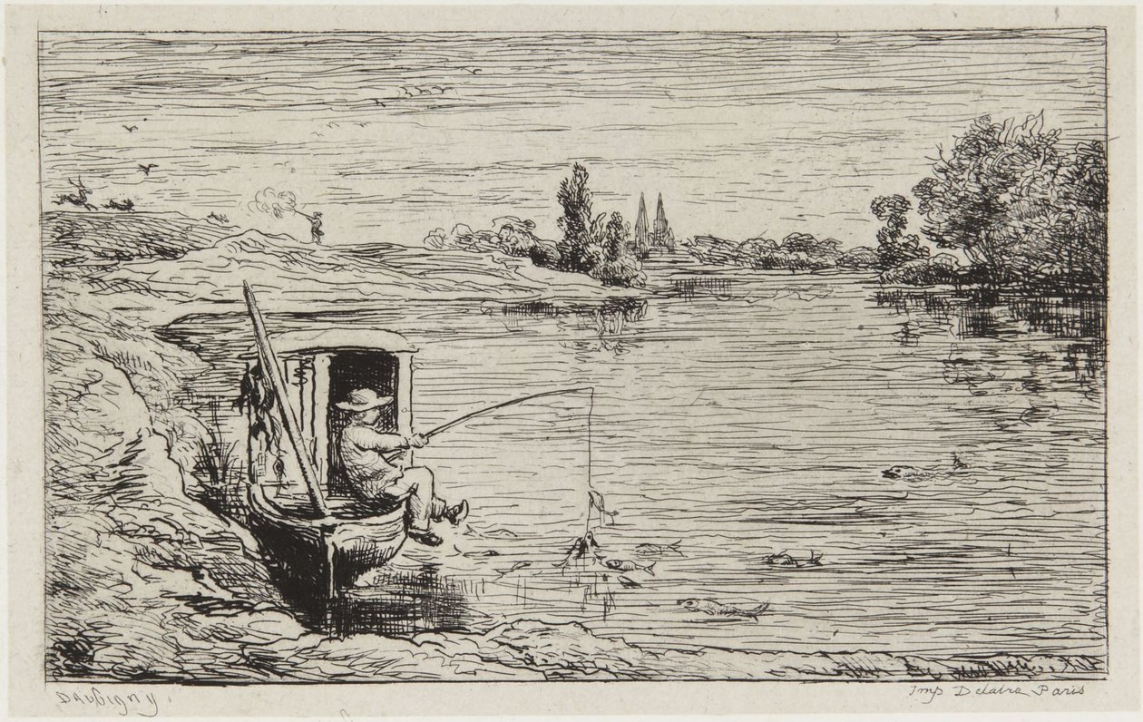 Plavčík při rybaření od Charles Francois Daubigny