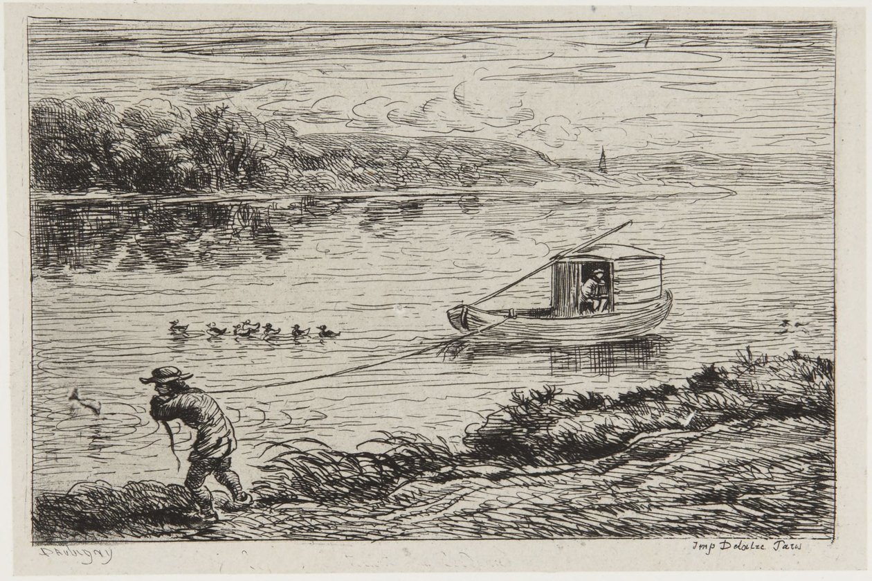 Plavčík táhne lano od Charles Francois Daubigny