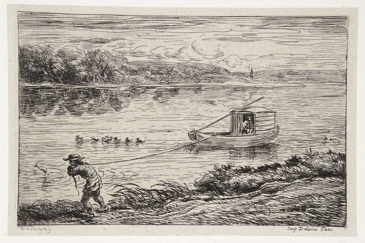 Plavčík vleče lano od Charles Francois Daubigny