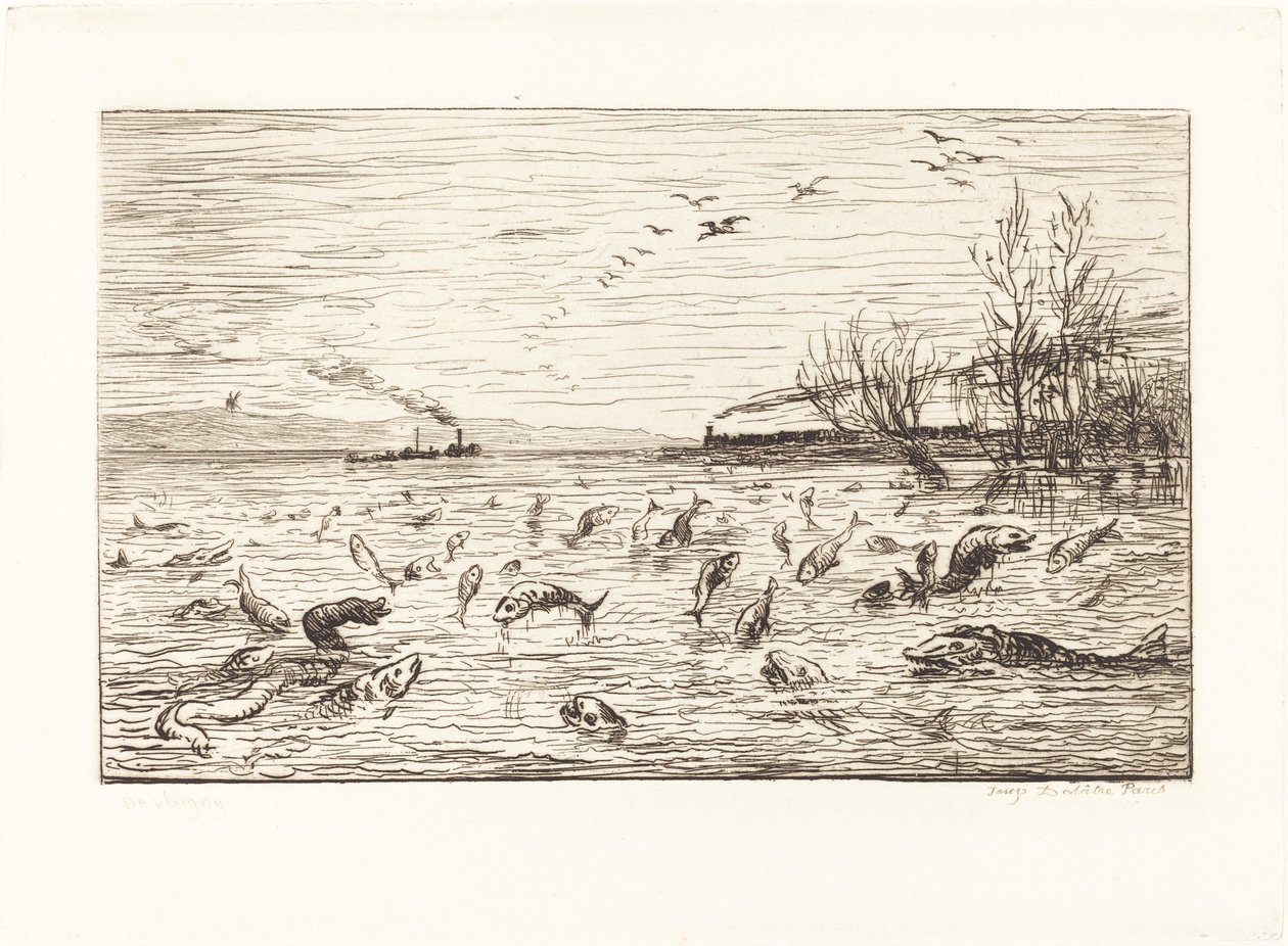 Ryba se raduje, když chalupník odejde (Rejouissances de poissons du depart du mo od Charles Francois Daubigny