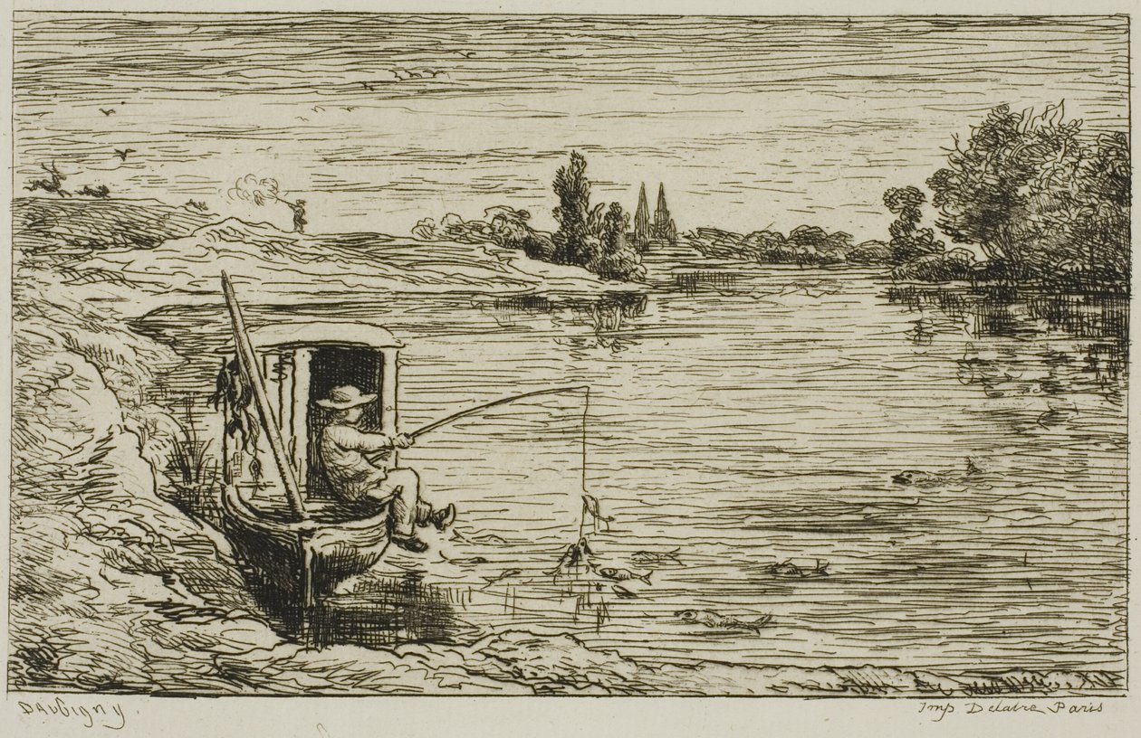 Lodní chlapec rybaří (Rybaření s vlascem) od Charles Francois Daubigny
