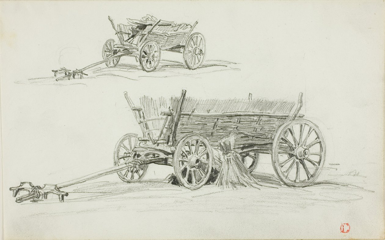 Dvě náčrtky povozu vola od Charles Francois Daubigny