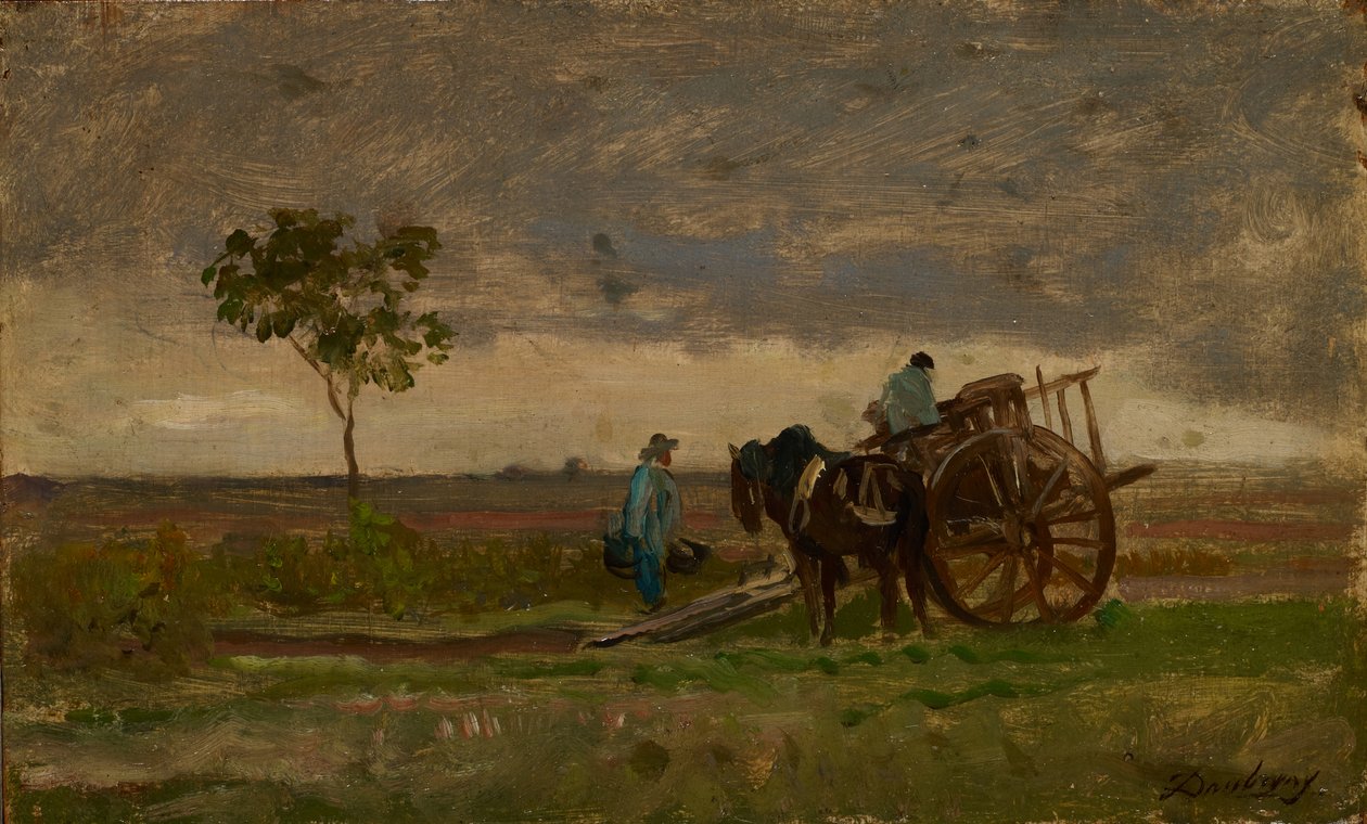 Rozlehlá krajina s Farmers Chariot (olej na dubu) od Charles Francois Daubigny