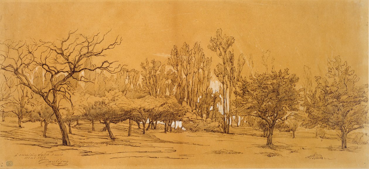 Pohled na Orchard v Saint-Denis, polovina 19. století od Charles Francois Daubigny