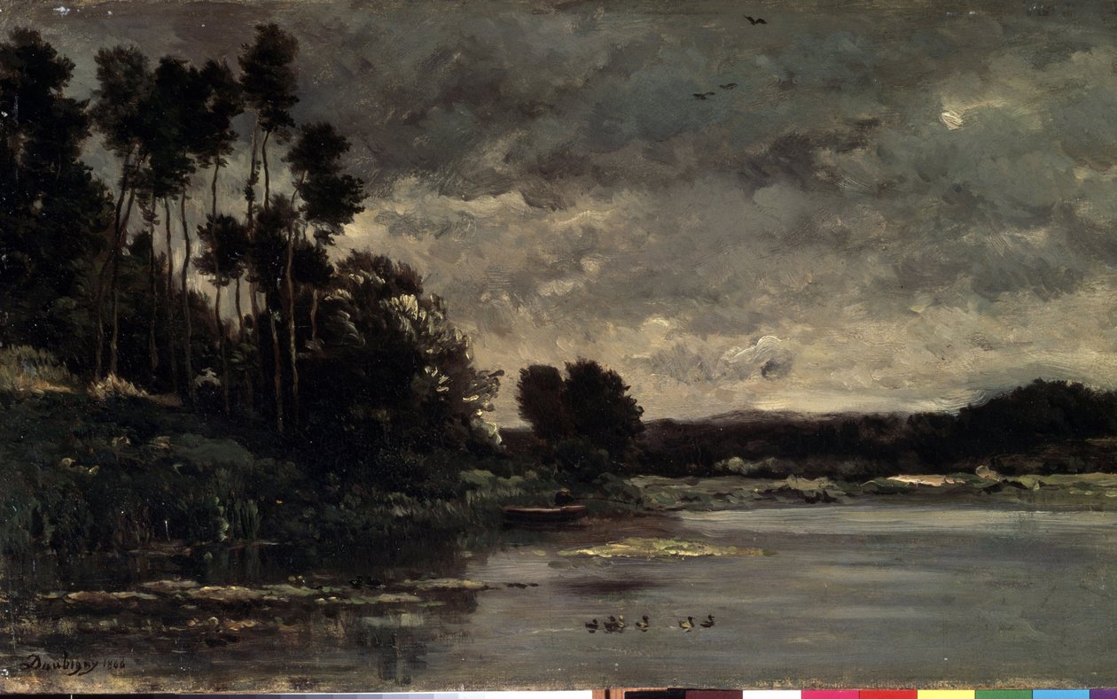 ""břehy řeky"" (River Bank) Malba Charlese Francoise Daubignyho (1817-1878) 1866 Rozměr 26x460 cm Muzeum Ermitáže, Petrohrad (Saint-Petersburg) od Charles Francois Daubigny