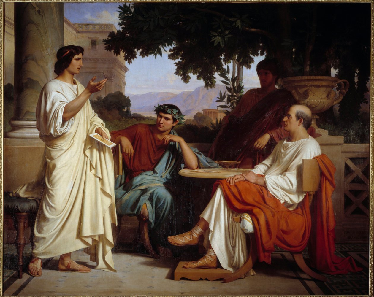 Virgile, Horác a Varius v Mecene Malba Charlese Francoise Jalaberta (1819-1901) 1846 Nimes, musee des Beaux Arts - Virgil, Horace a Varius v Meceneově domě. Obraz Charlese Francoise Jalaberta (1819-1901) 1846. Muzeum výtvarného umění, Nimes, Francie od Charles François Jalabert