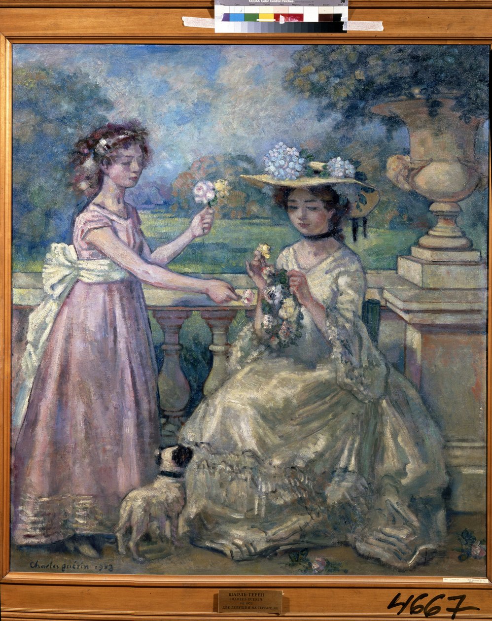 Dvě dívky na terase. Obraz Charlese Francoise Prospera Guerina (1875-1939) od Charles Francois Prosper Guerin