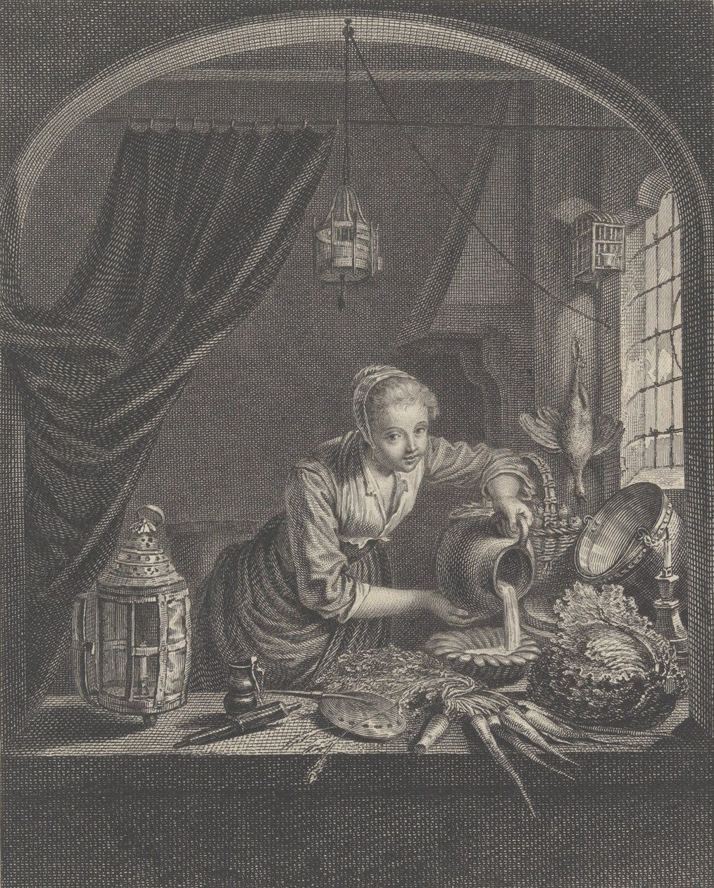 Dojička podle obrazu G.Dou v kabinetu pana Poullaina, polovina 17. století. od Charles François Adrien Macret
