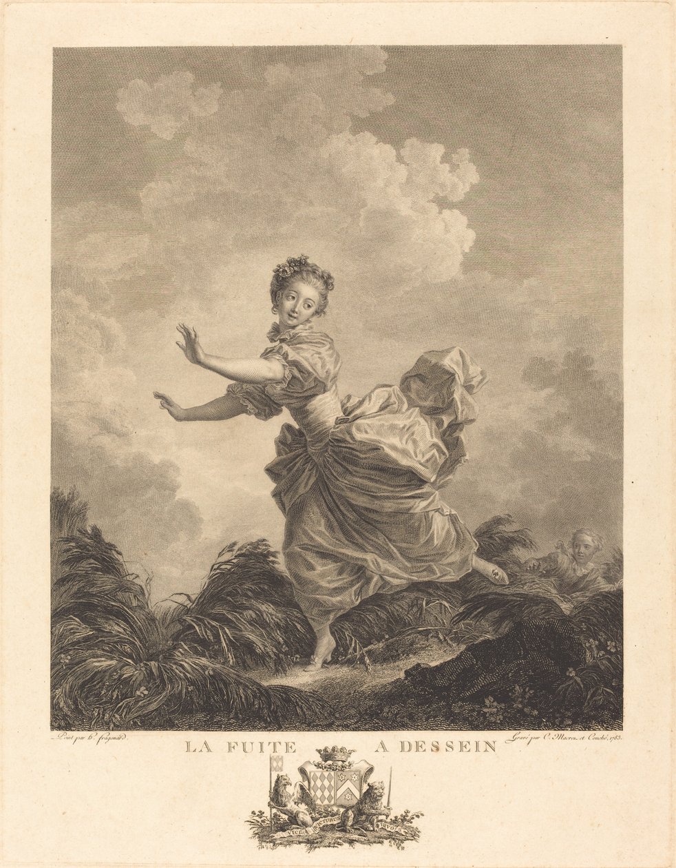 Úmyslné úniky od Charles François Adrien Macret and Jacques Couché after Jean Honoré Fragonard