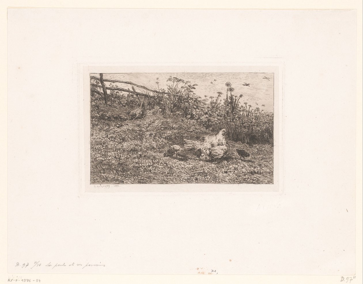 Kip klade kuikens Slepice a její kuřátka od Charles François Daubigny (attributed to)