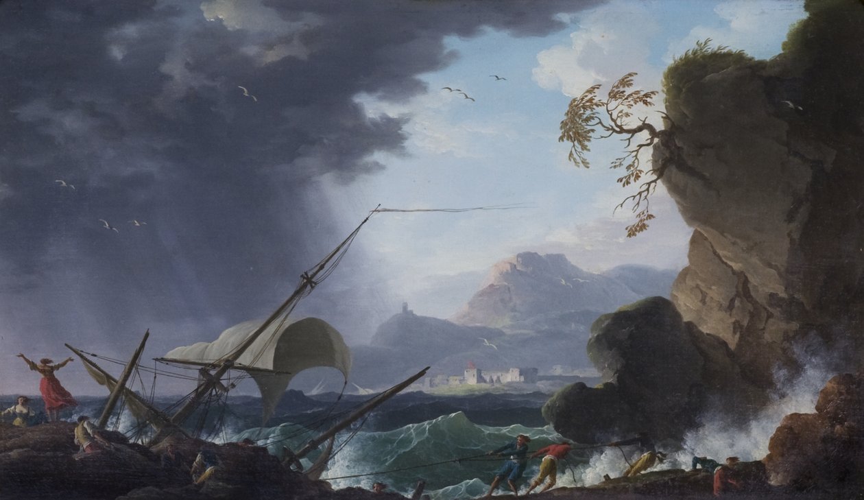 Vrak na skalnatém pobřeží od Charles François Grenier de Lacroix