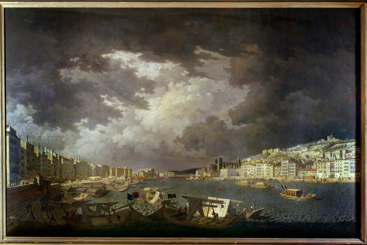 Hranice Saone v Lyonu Nalevo obchodní aktivity, Obraz Charlese Francoise Nivarda (1739-1821) 1804. od Charles François Nivard