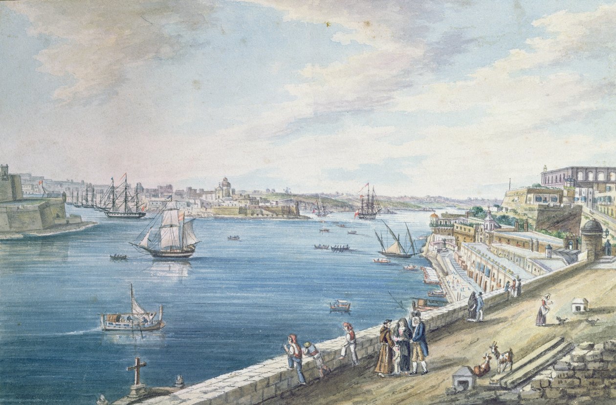 The Grand Harbour, Valletta, Malta (wc) od Charles Frederick de Brocktorff