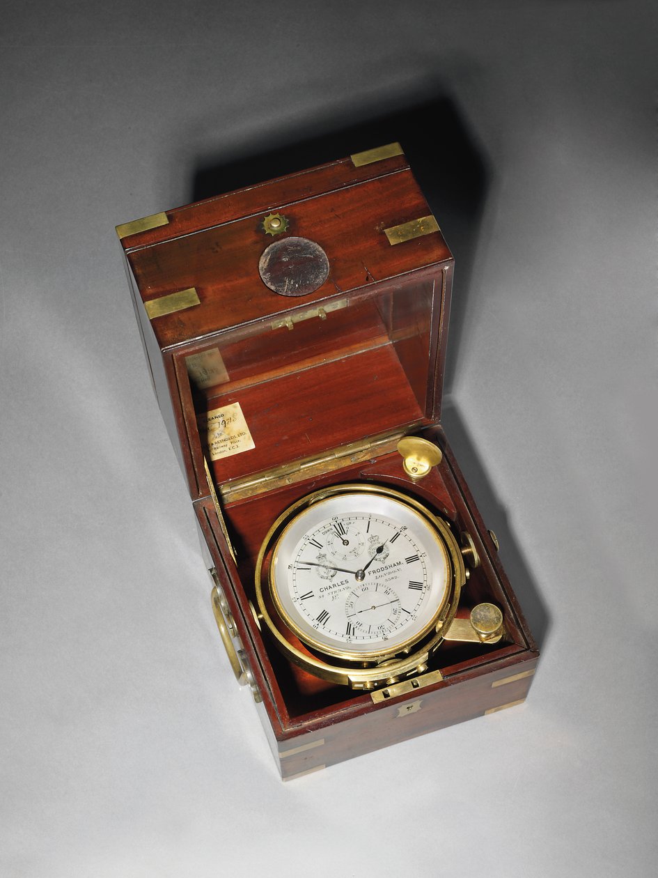 Viktoriánský dvoudenní námořní chronometr s Hartnupovým vyvážením, cca 1870 (namontovaný v mahagonu a mosazi) od Charles Frodsham