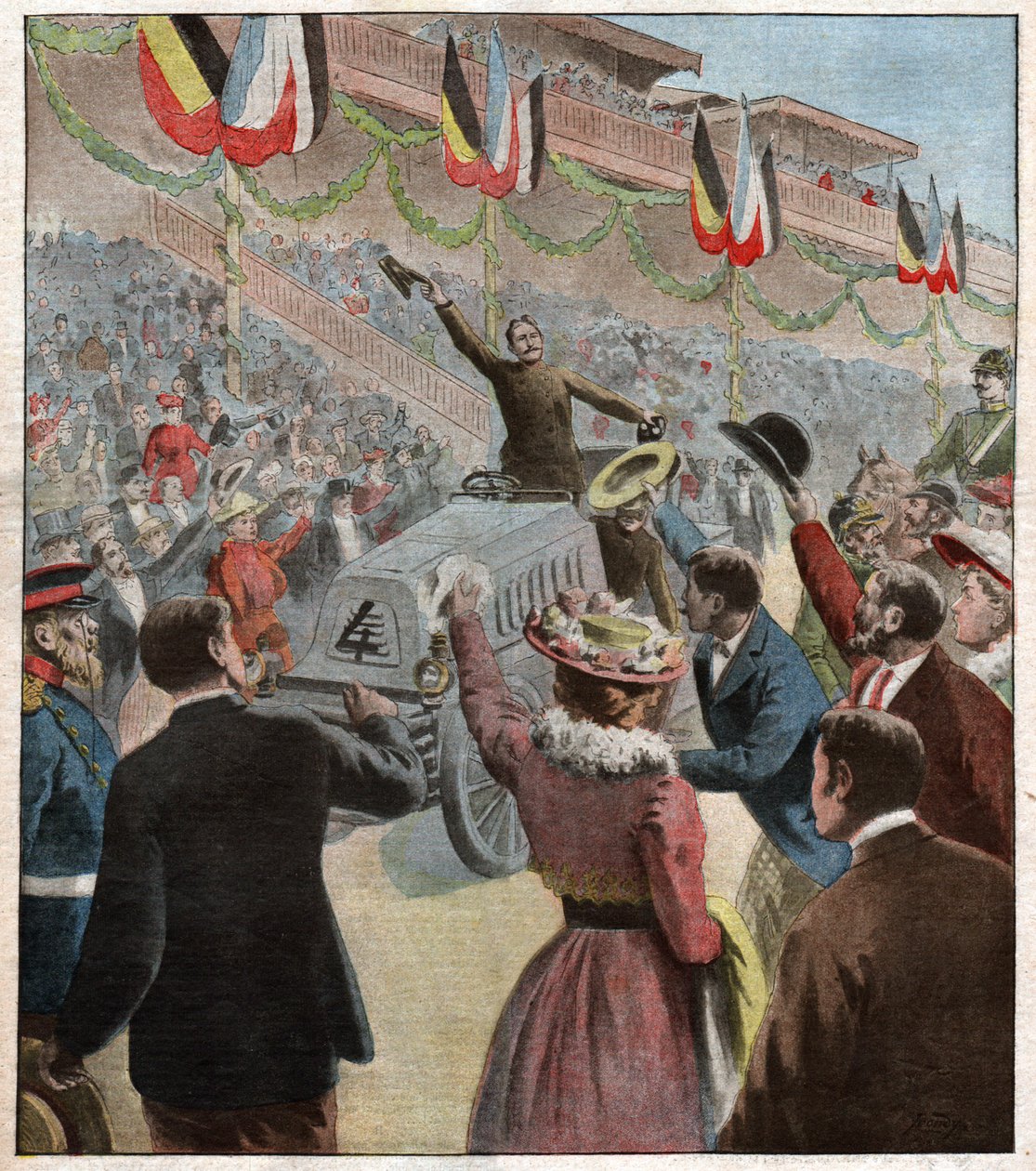 Příjezd závodu Paris Berlin do Berlína: vítěz Henry Fournier od Charles Gaston Yrondy