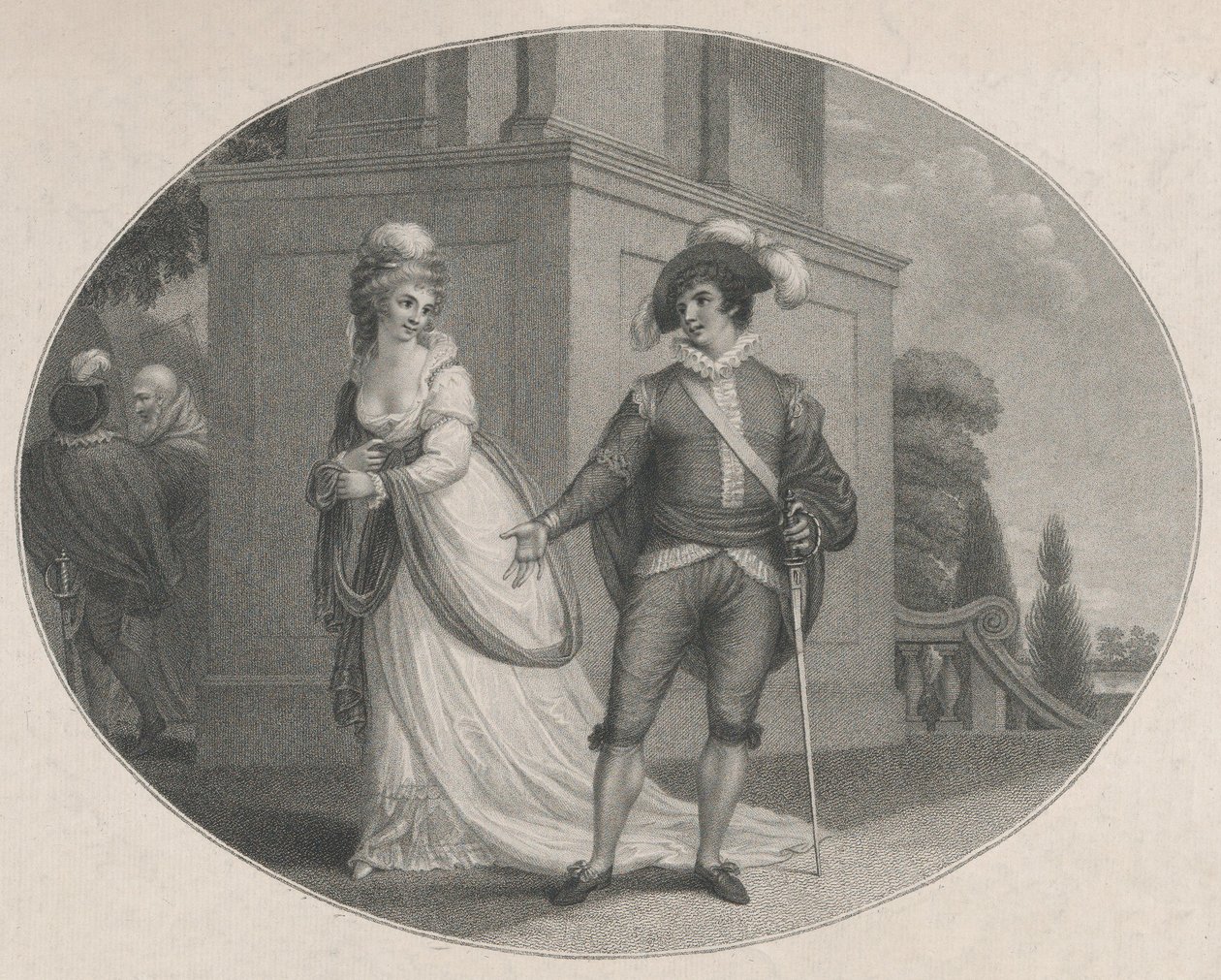Beatrice a Benedick Shakespeare, Mnoho povyku pro nic, 4. dějství, scéna 1, Au..., 12. srpna 1784. od Charles Gauthier Playter