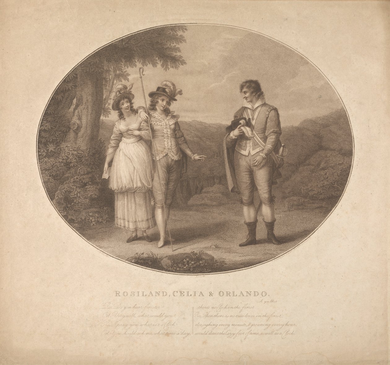 Rosalind, Celia a Orlando – „Jak se vám líbí“, dějství III, scéna II od Charles Gauthier Playter