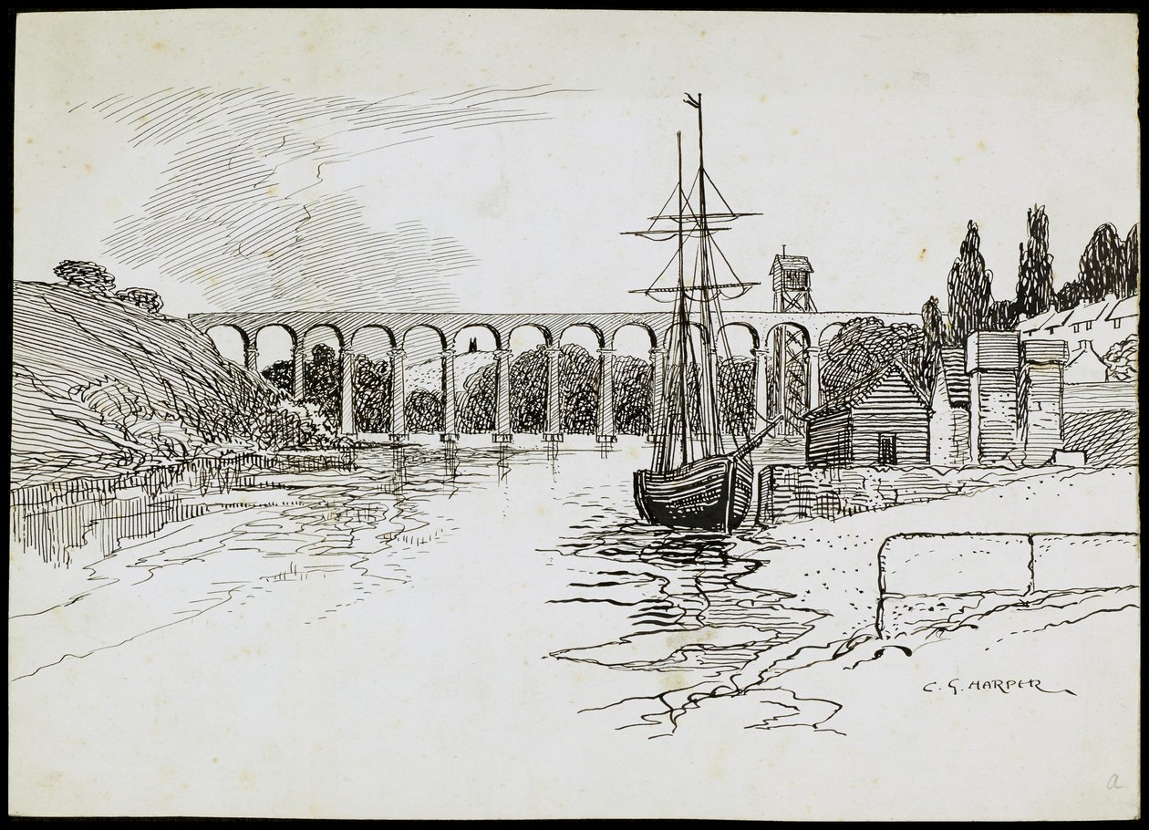 Calstock viadukt, Cornwall, c1907-c1943 od Charles George Harper