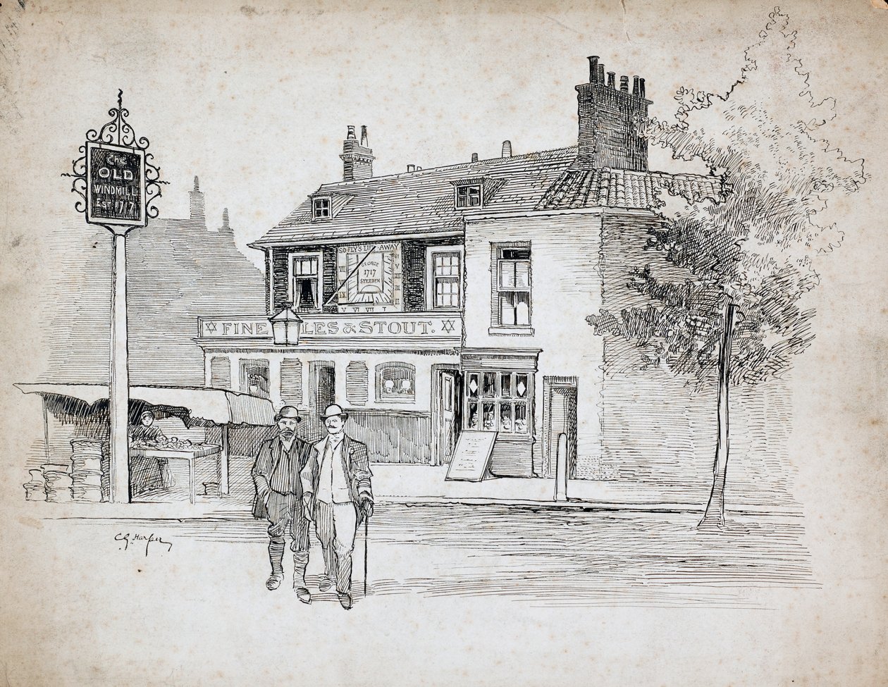Old Windmill Public House, 214-214 Chiswick High Road, Turnham Green (kynä ja muste paperille) od Charles George Harper