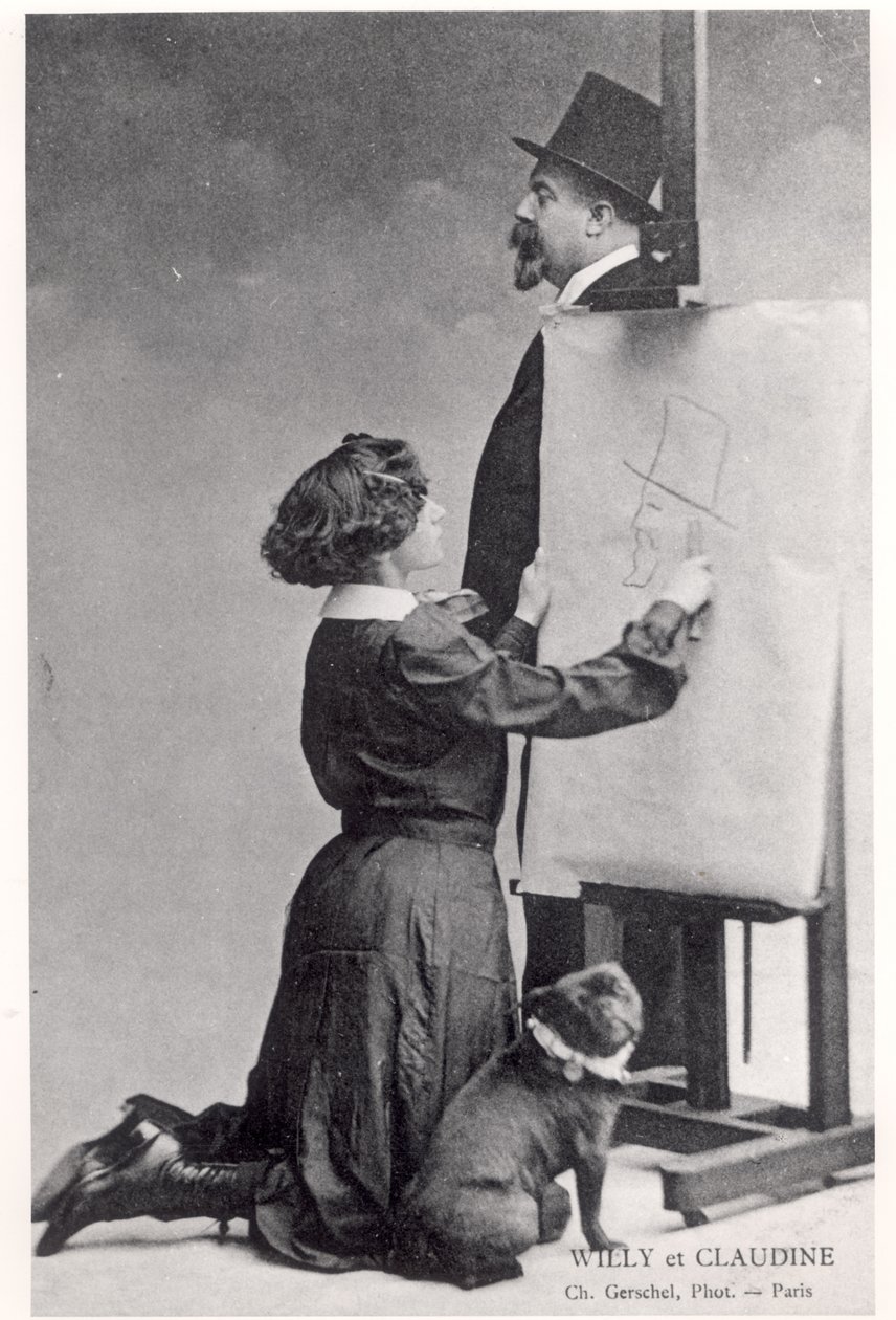 Pohlednice zobrazující Colette a jejího manžela Willyho (černobílá fotografie) od Charles Gerschel
