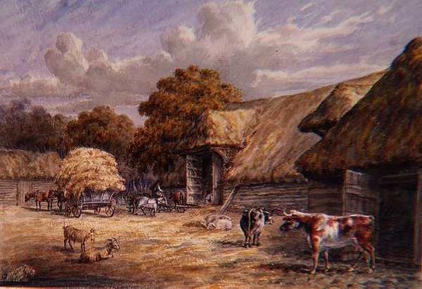 Farma pana Harrisona Barton Farm, Buckland, poblíž Doveru, z alba britských krajin od Charles Gier White