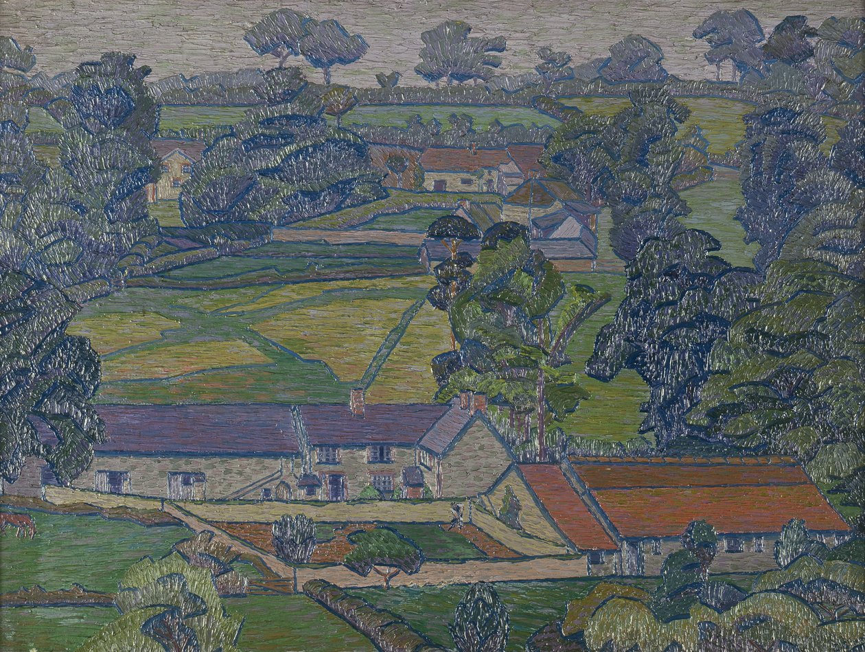 Krajina s farmami, kolem 1912-13 (olej na plátně) od Charles Ginner